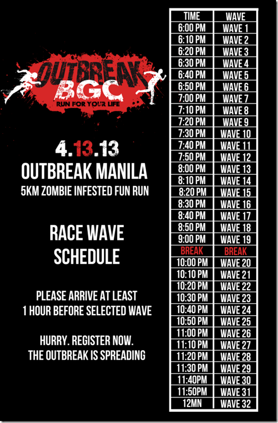 Outbreak Manila Wave schedules